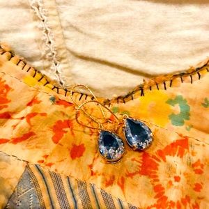 Sapphire Blue Gold Loop Earrings